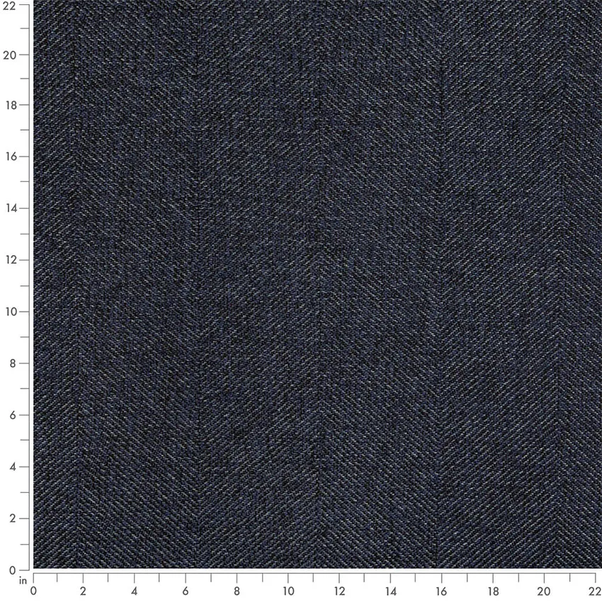 Ink Blue Herringbone & Chevron Woven Patterns Upholstery Fabric by the Yard — Scale in inches