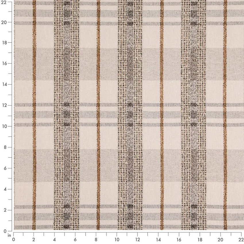 Antique Beige & Taupe Plaid Woven Patterns Upholstery Fabric by the Yard — Scale in inches