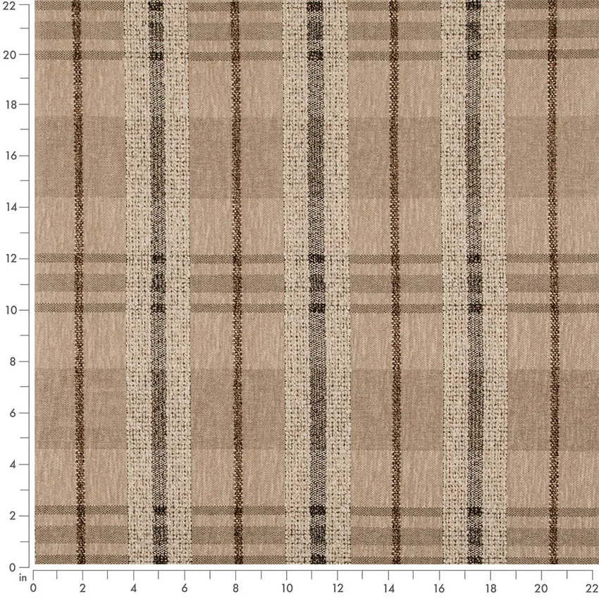 Latte Beige & Taupe Plaid Woven Patterns Upholstery Fabric by the Yard — Scale in inches