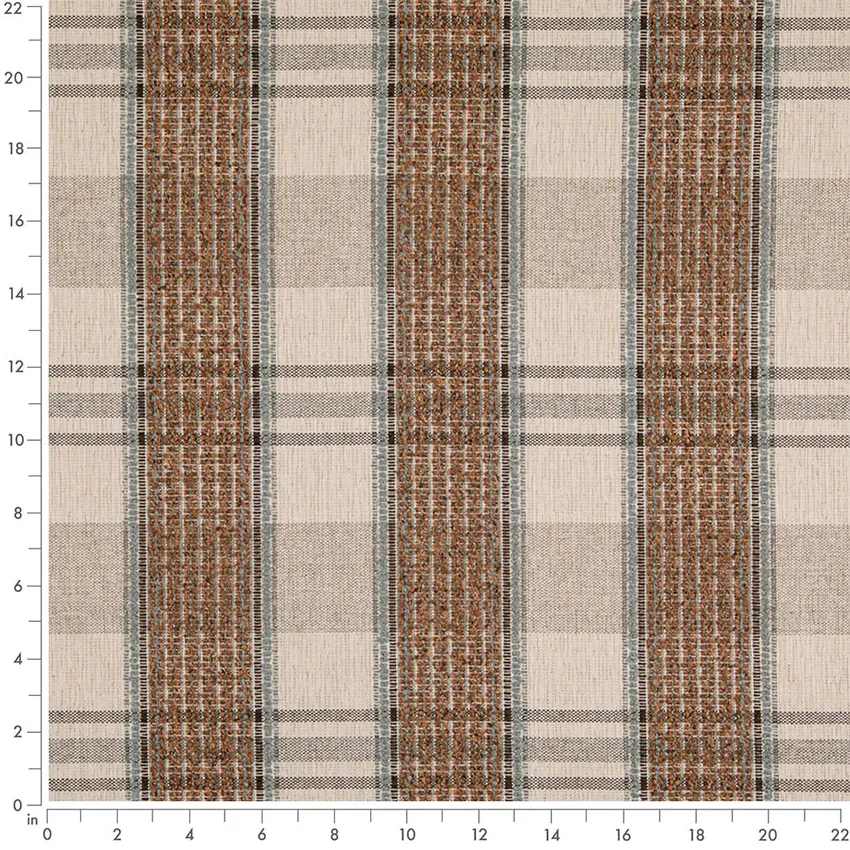 Mineral Aqua & Teal and Brown Plaid Woven Patterns Upholstery Fabric by the Yard — Scale in inches