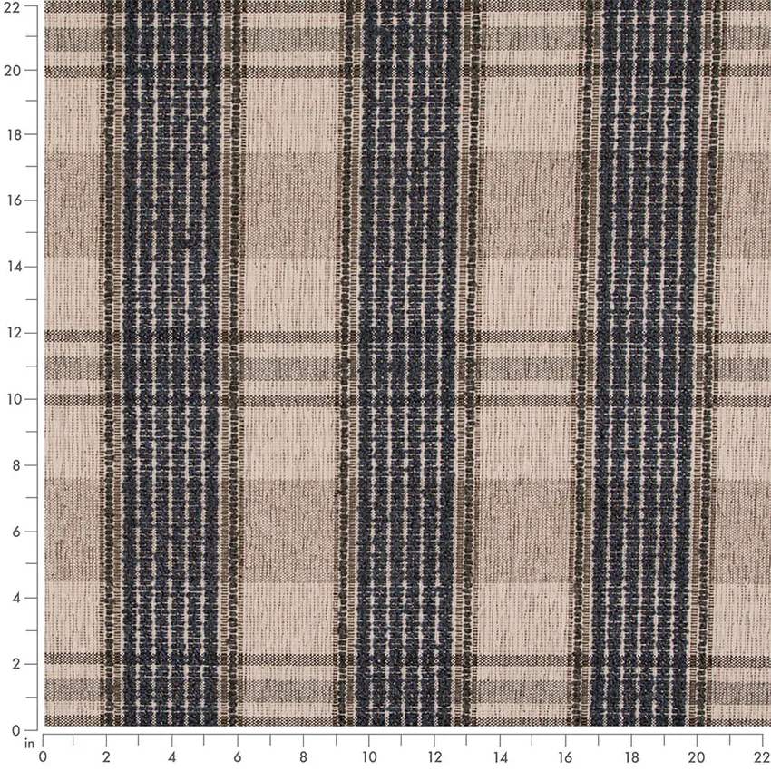 Blueberry Blue Plaid Woven Patterns Upholstery Fabric by the Yard — Scale in inches