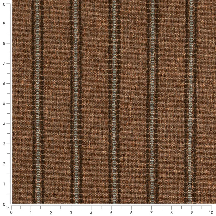 Tawny Blue and Brown Stripe Woven Patterns Upholstery Fabric by the Yard — Scale in inches