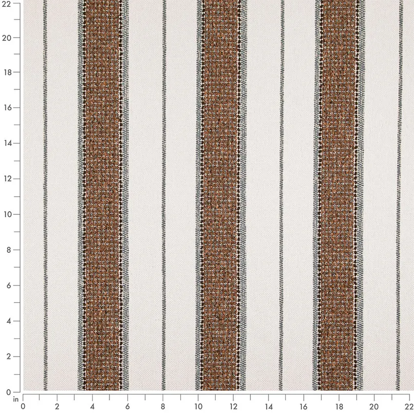 Hazelnut Blue and Brown Stripe Woven Patterns Upholstery Fabric by the Yard — Scale in inches