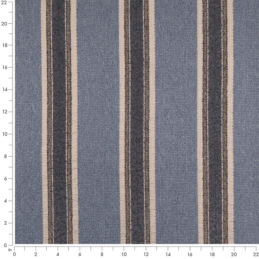 Atlantic Blue Stripe Woven Patterns Upholstery Fabric by the Yard — Scale in inches