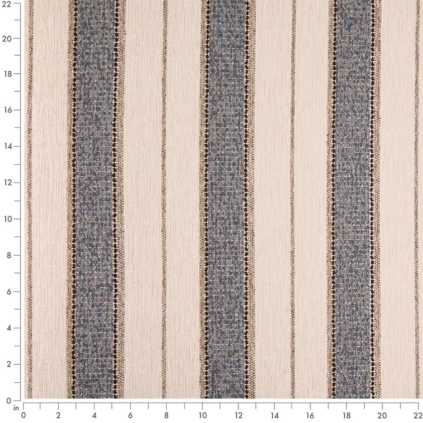 Blue Stripe Woven Patterns Upholstery Fabric by the Yard — Scale in inches