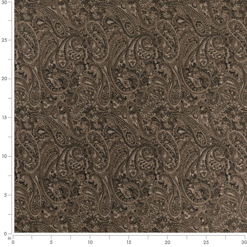 Black and Brown Paisley Woven Patterns Upholstery Fabric by the Yard — Scale in inches