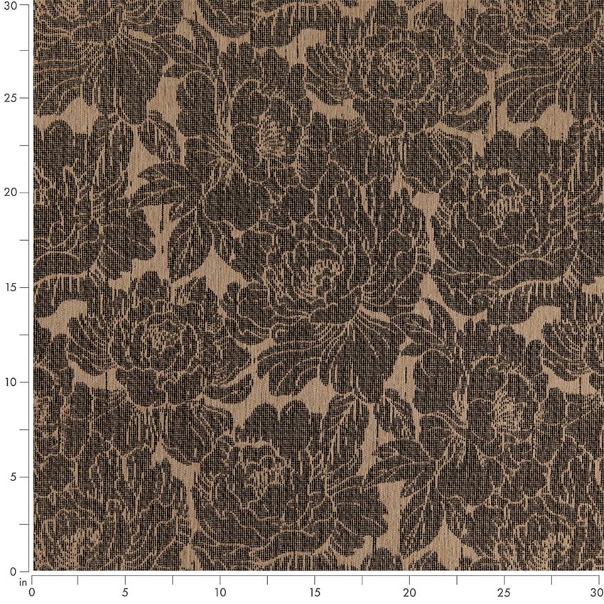 Black Floral Woven Patterns Upholstery Fabric by the Yard — Scale in inches