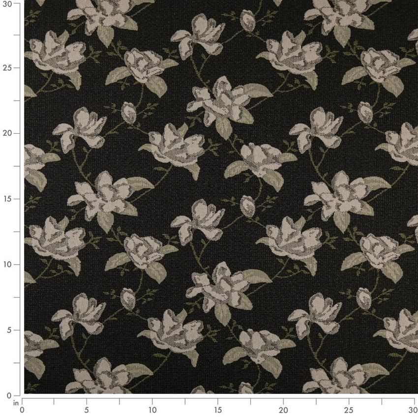 Black Floral Woven Patterns Upholstery Fabric by the Yard — Scale in inches