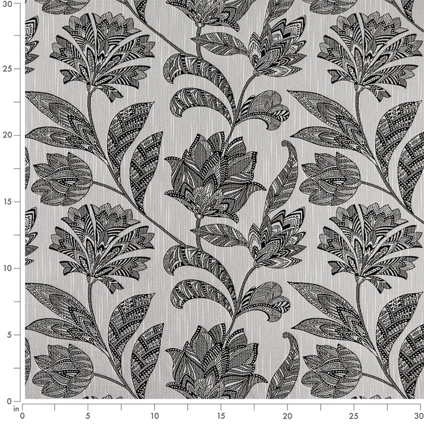Black Floral Woven Patterns Upholstery Fabric by the Yard — Scale in inches