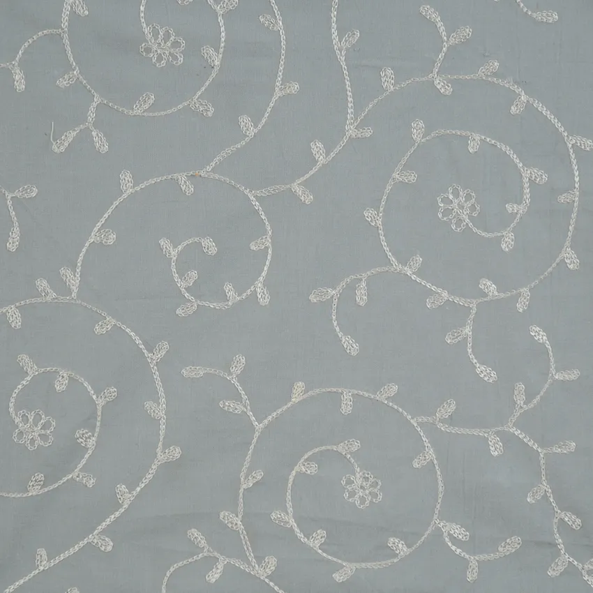 Slate Blue Embroidery Scrollwork Crewel Crewels  Drapery Fabric by the Yard