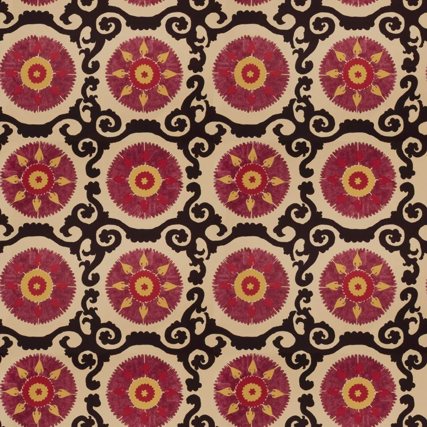 Mulberry Pink Red Burgundy Global Prints Converted Drapery and