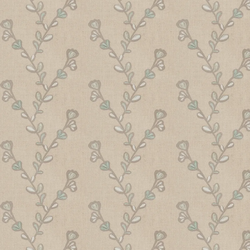 Spa Aqua  Embroidery Floral Asian Crewels  Drapery Fabric by the Yard