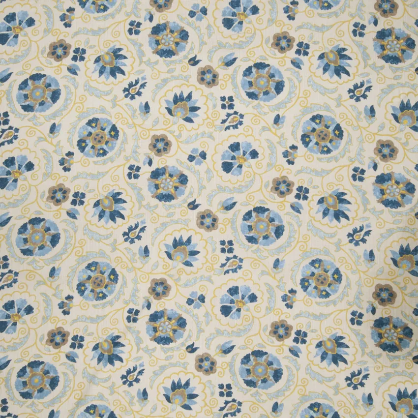 Denim Blue Global  Prints Converted Drapery and Upholstery Fabric by the Yard