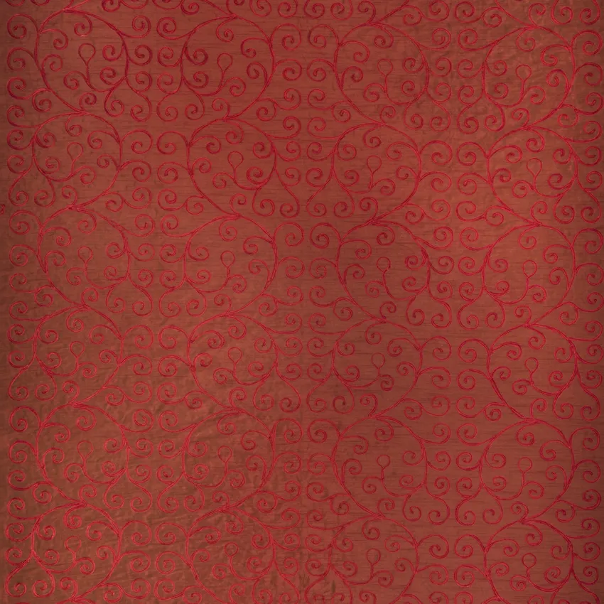 Scarlet Red Embroidery Crewels Drapery and Upholstery Fabric by the Yard
