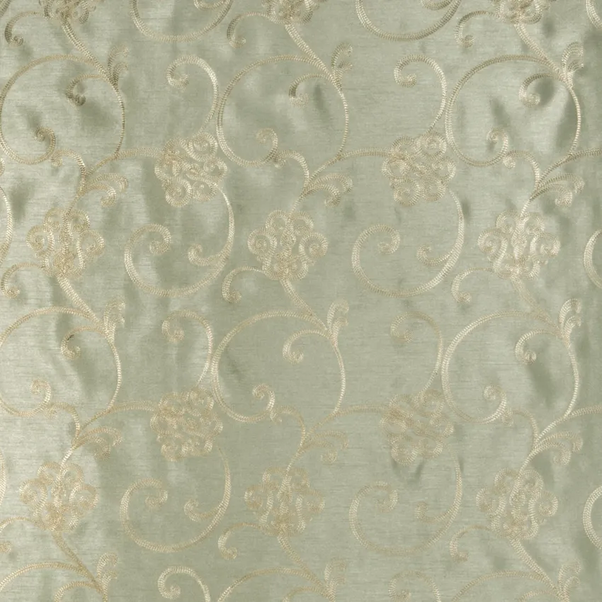 Celadon Aqua  Embroidery Scrollwork Crewels  Drapery Fabric by the Yard