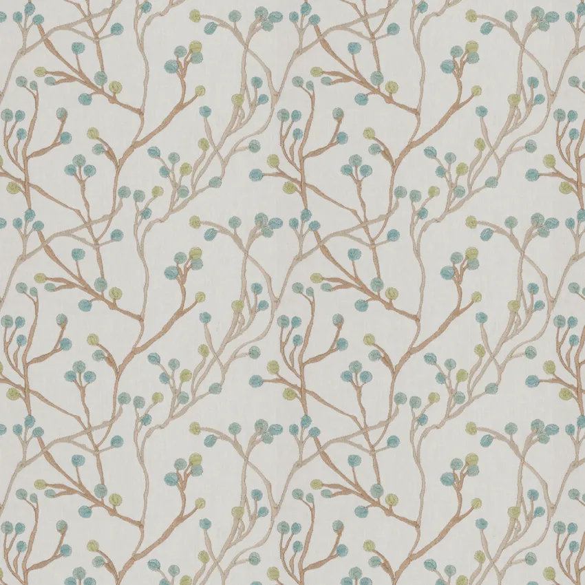 Summer Aqua  Embroidery Floral Crewels  Drapery Fabric by the Yard