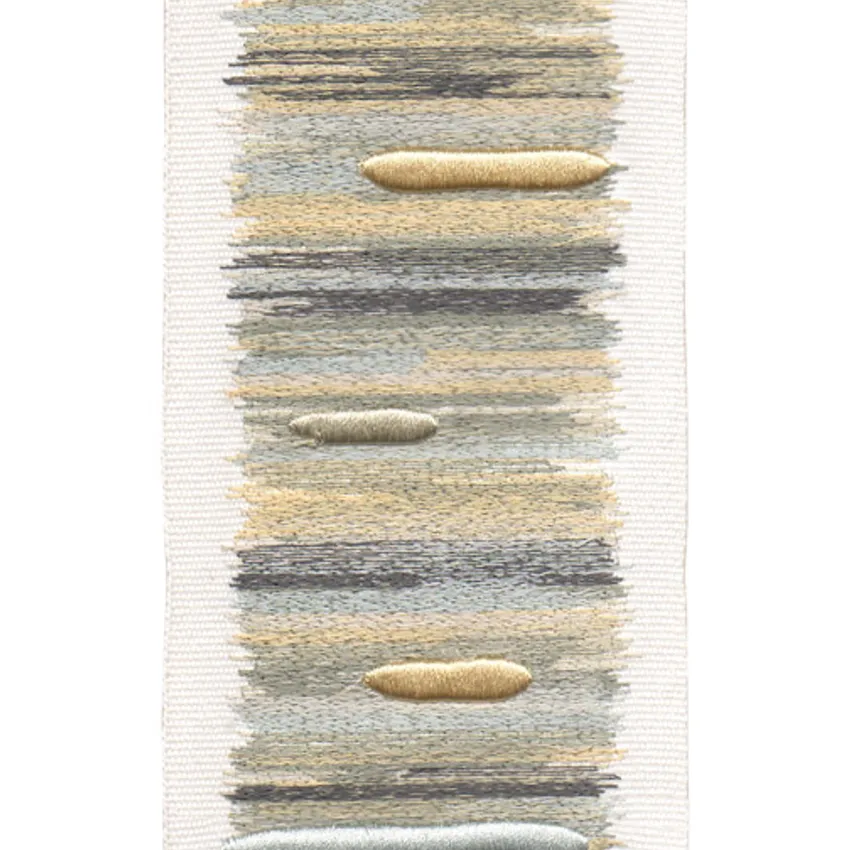 Ivory Gold Ivory and Gold Embroidered Trim Drapery and Upholstery Fabric by the Yard