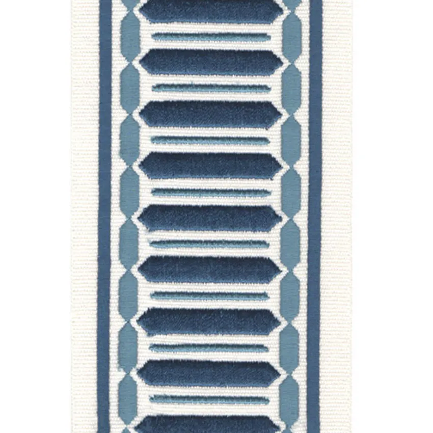 Ivory Navy Ivory and Navy Embroidered Trim Drapery and Upholstery Fabric by the Yard