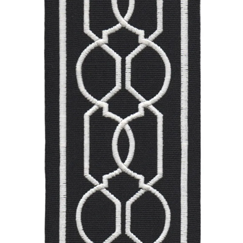 Black White and Black Embroidered Trim Drapery and Upholstery Fabric by the Yard