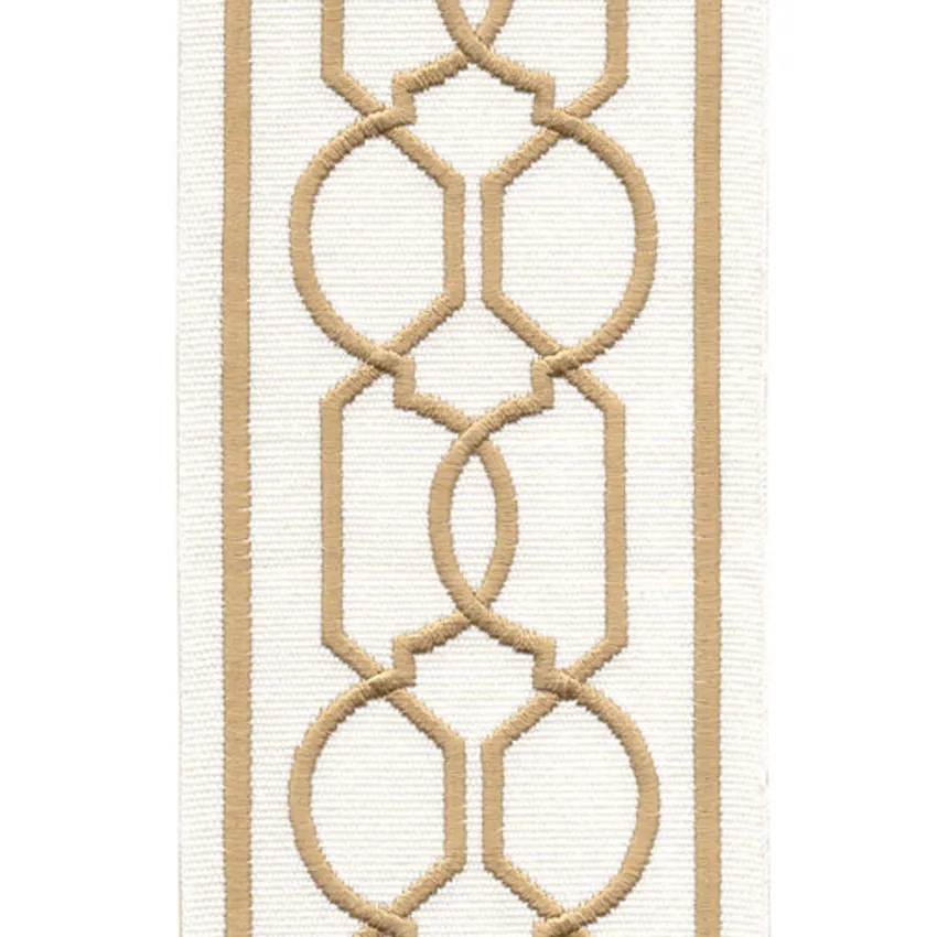 Ivory Gold Ivory and Gold Embroidered Trim Drapery and Upholstery Fabric by the Yard