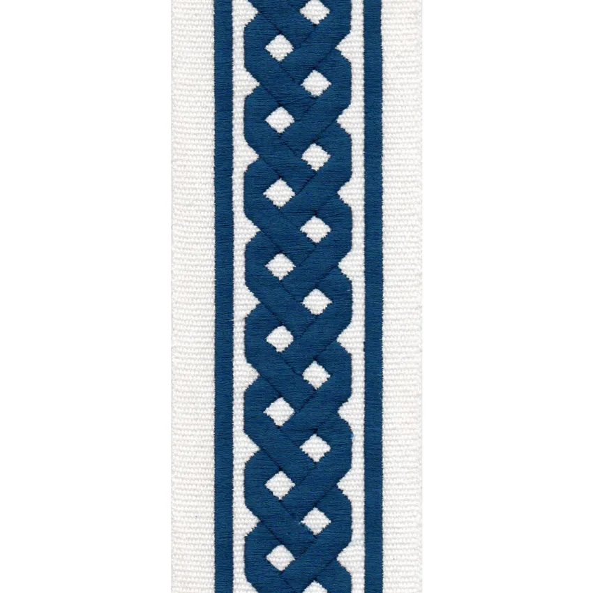 Ivory Navy Ivory and Navy Embroidered Trim Drapery and Upholstery Fabric by the Yard