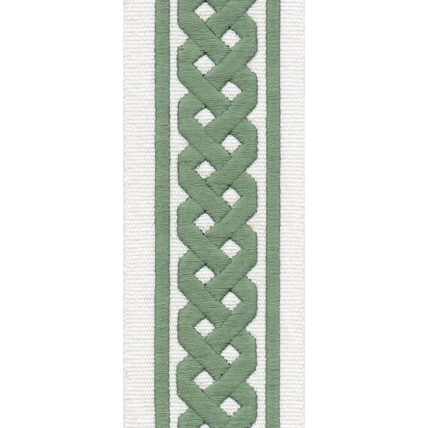 Ivory Spa Ivory and Spa Embroidered Trim Drapery and Upholstery Fabric by the Yard