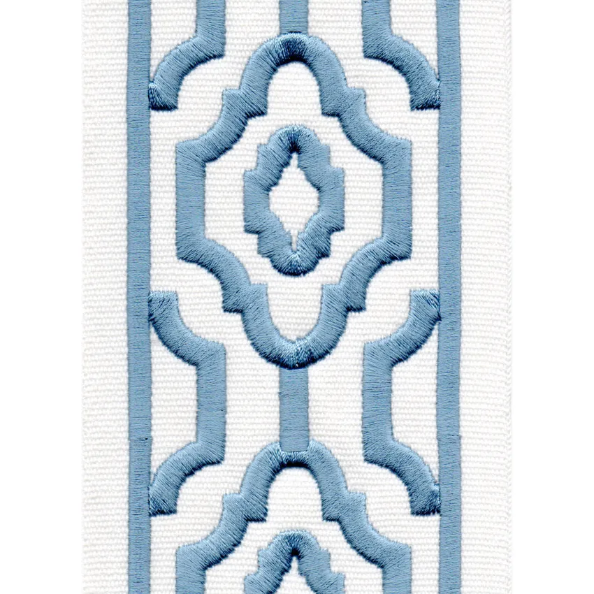 Ivory Blue Ivory and Blue Embroidered Trim Drapery and Upholstery Fabric by the Yard