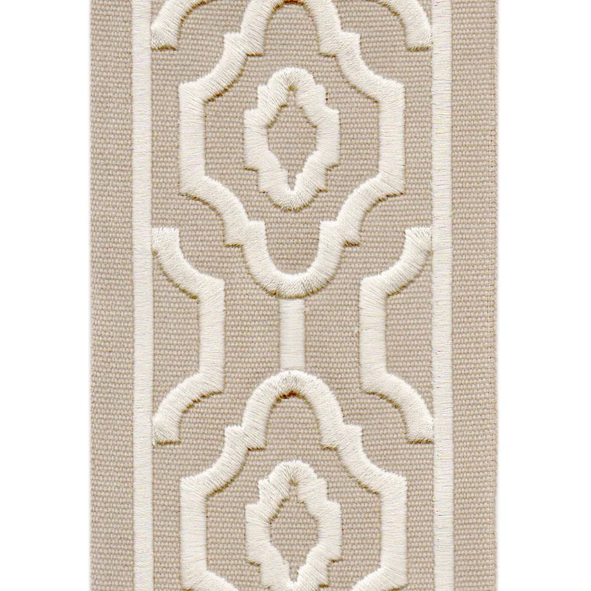 Seminatural Beige and Natural Embroidered Trim Drapery and Upholstery Fabric by the Yard