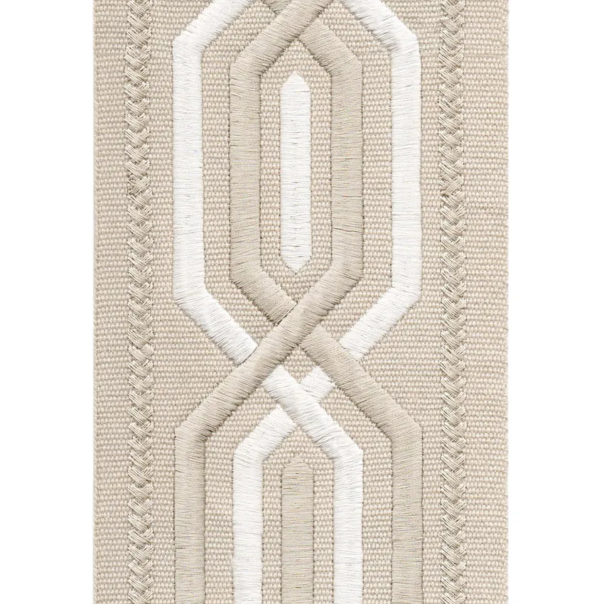 Palegrey Cream and Gray Embroidered Trim Drapery and Upholstery Fabric by the Yard