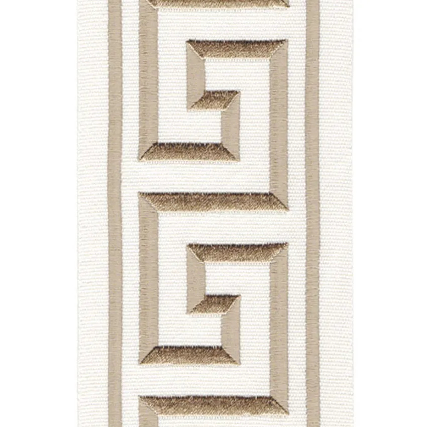 Ivory Beige Ivory and Beige Embroidered Trim Drapery and Upholstery Fabric by the Yard