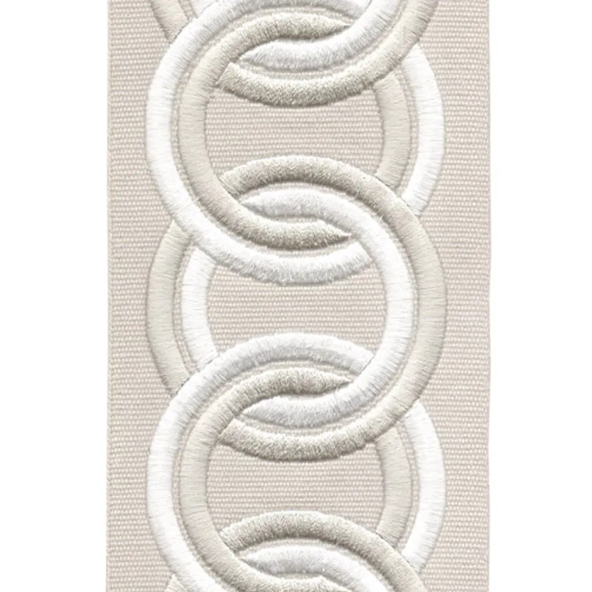 Palegrey Bone and Gray Embroidered Trim Drapery and Upholstery Fabric by the Yard