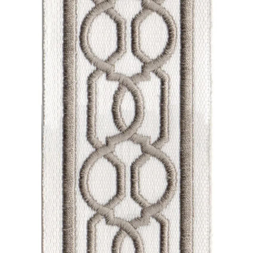 Ivory Fog Ivory and Fog Embroidered Trim Drapery and Upholstery Fabric by the Yard