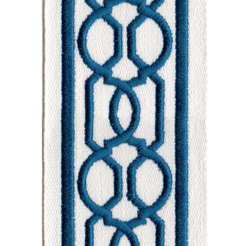 Ivory Navy Ivory and Navy Embroidered Trim Drapery and Upholstery Fabric by the Yard