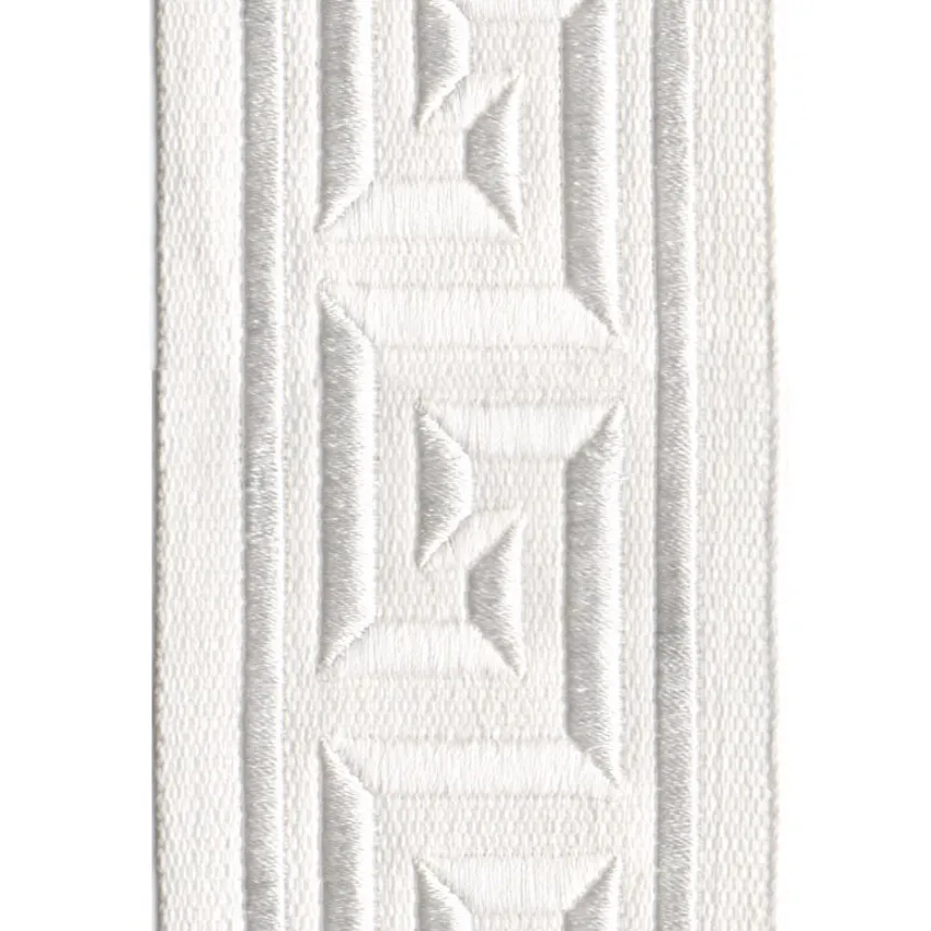 Ivory White and Ivory Embroidered Trim Drapery and Upholstery Fabric by the Yard