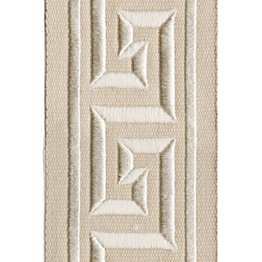 Seminatural Beige and Natural Embroidered Trim Drapery and Upholstery Fabric by the Yard