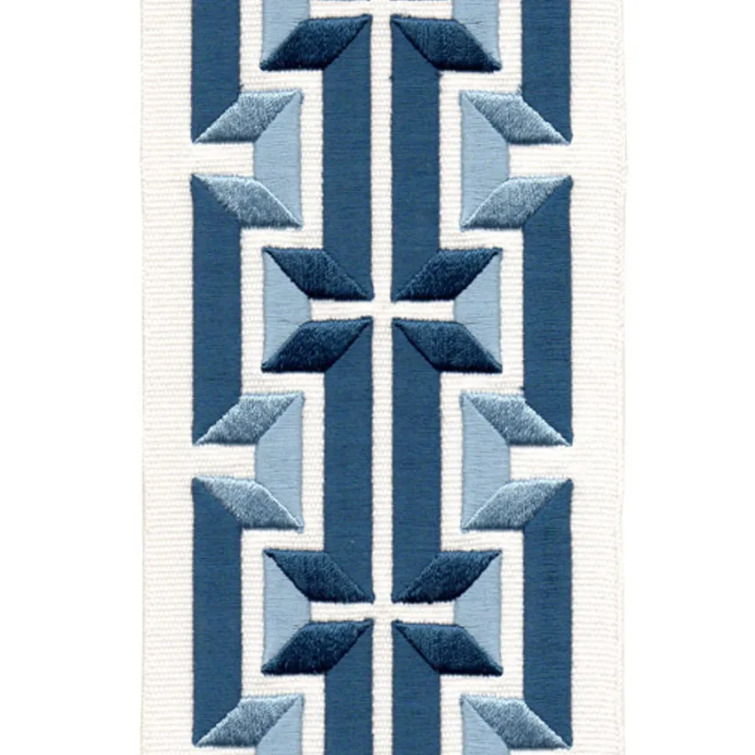 Ivory Navy Ivory and Navy Embroidered Trim Drapery and Upholstery Fabric by the Yard