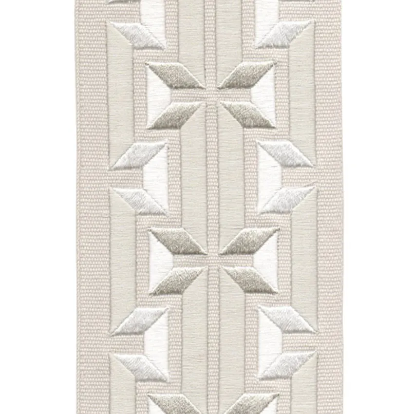 Palegrey Cream and Gray Embroidered Trim Drapery and Upholstery Fabric by the Yard
