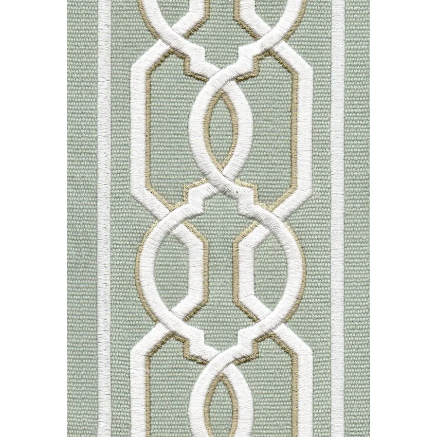 Aqua Kora Aqua and Kora Embroidered Trim Drapery and Upholstery Fabric by the Yard