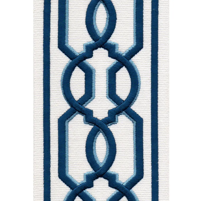 Ivory Navy Ivory and Navy Embroidered Trim Drapery and Upholstery Fabric by the Yard
