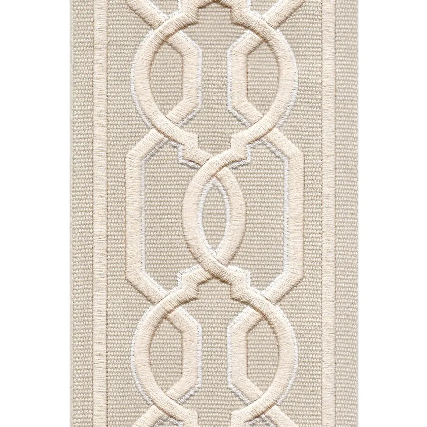 Palegrey Cream and Gray Embroidered Trim Drapery and Upholstery Fabric by the Yard