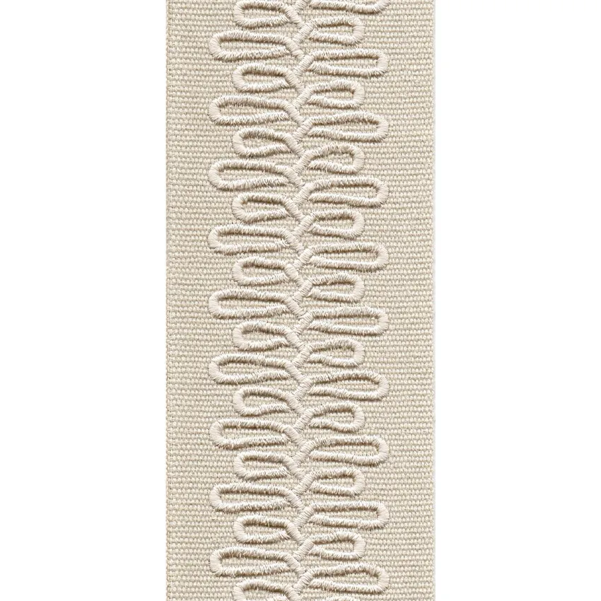 Palegrey Cream and Gray Embroidered Trim Drapery and Upholstery Fabric by the Yard
