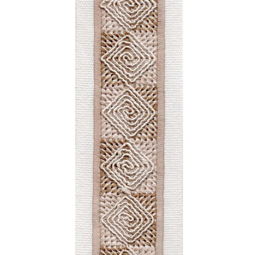 Ivory Beige Ivory and Beige Embroidered Trim Drapery and Upholstery Fabric by the Yard