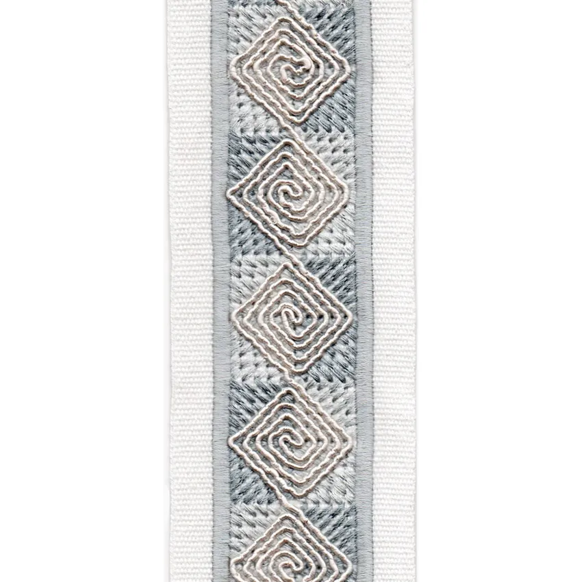Ivory Silver Ivory and Silver Embroidered Trim Drapery and Upholstery Fabric by the Yard