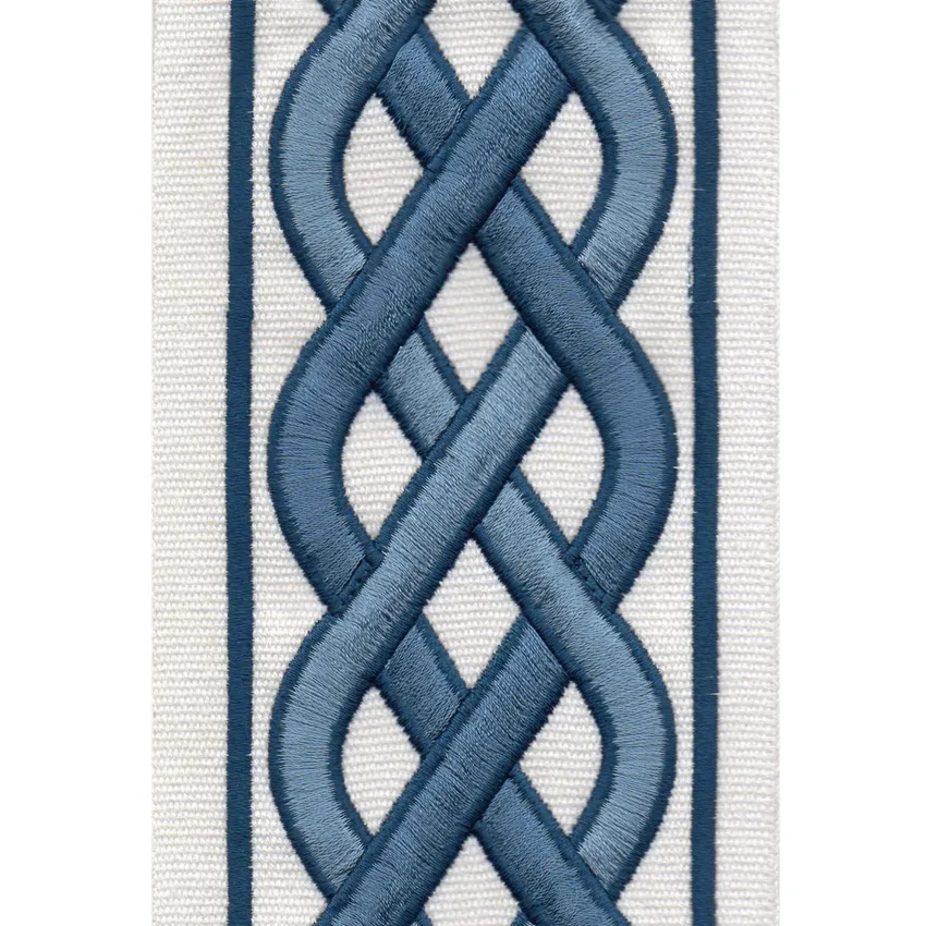 Ivory Blue Ivory and Blue Embroidered Trim Drapery and Upholstery Fabric by the Yard