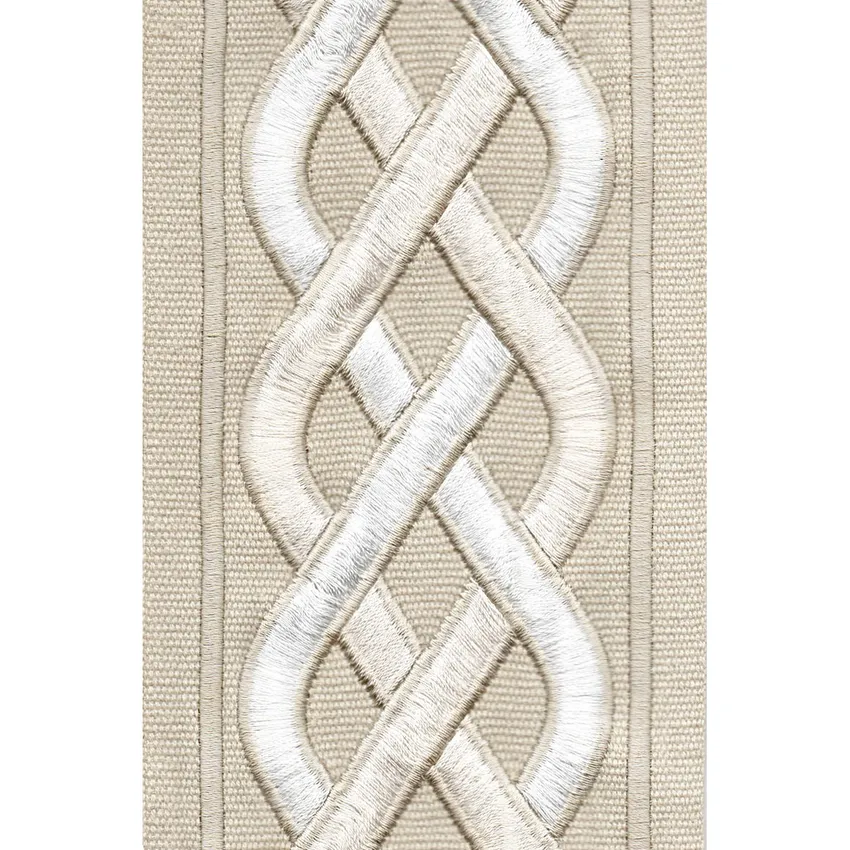 Palegrey Cream and Gray Embroidered Trim Drapery and Upholstery Fabric by the Yard