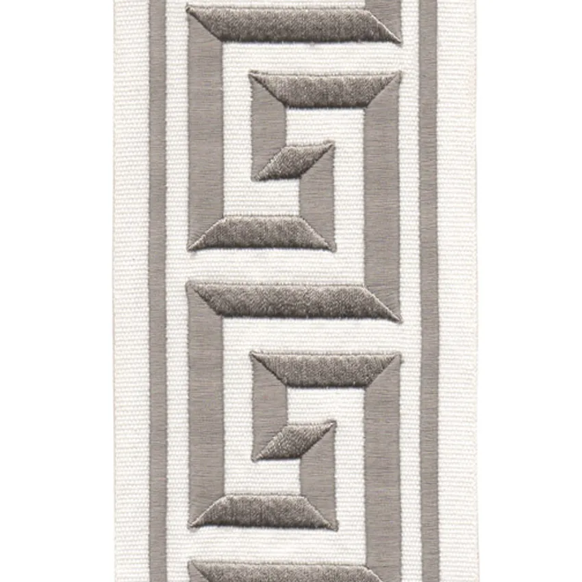 Ivory Fog Ivory and Fog Embroidered Trim Drapery and Upholstery Fabric by the Yard