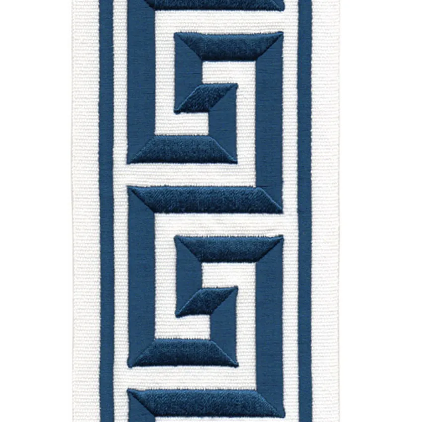 Ivory Navy Ivory and Navy Embroidered Trim Drapery and Upholstery Fabric by the Yard