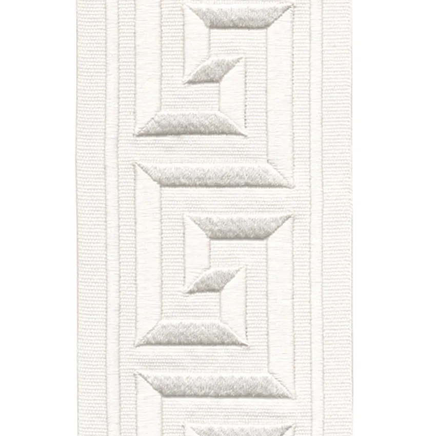Ivory White and Ivory Embroidered Trim Drapery and Upholstery Fabric by the Yard