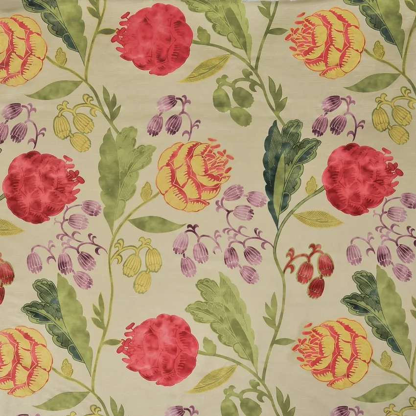 Spring Blue Floral Satin Drapery Fabric by the Yard