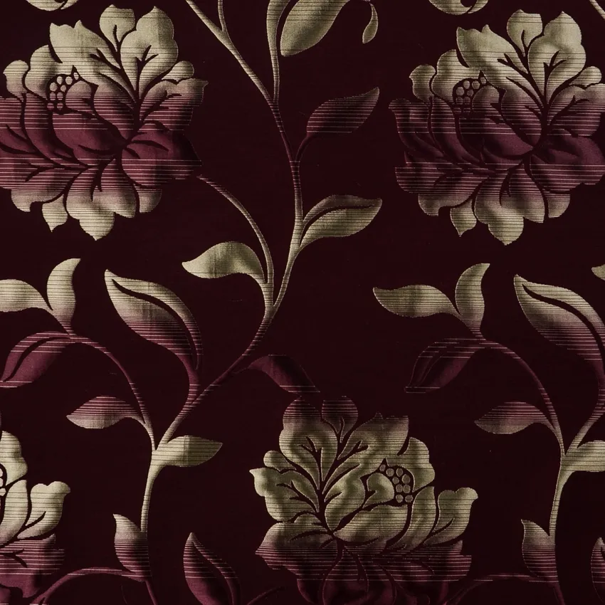 Cinnamon Metallic and Red Floral Damask Drapery Fabric by the Yard